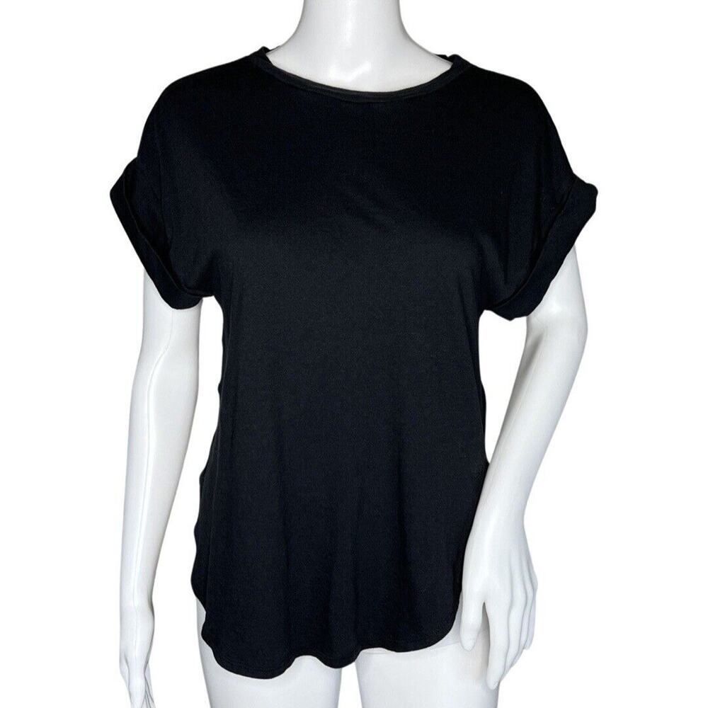 Satva Shirt Womens Small‎ Black Open Back Athletic Top Workout Yoga Athleisure
